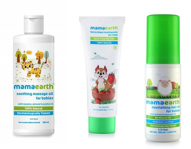 Picture of Mamaearth Toothpaste + Hair Oil + Massage Oil For Kids Combo Pack