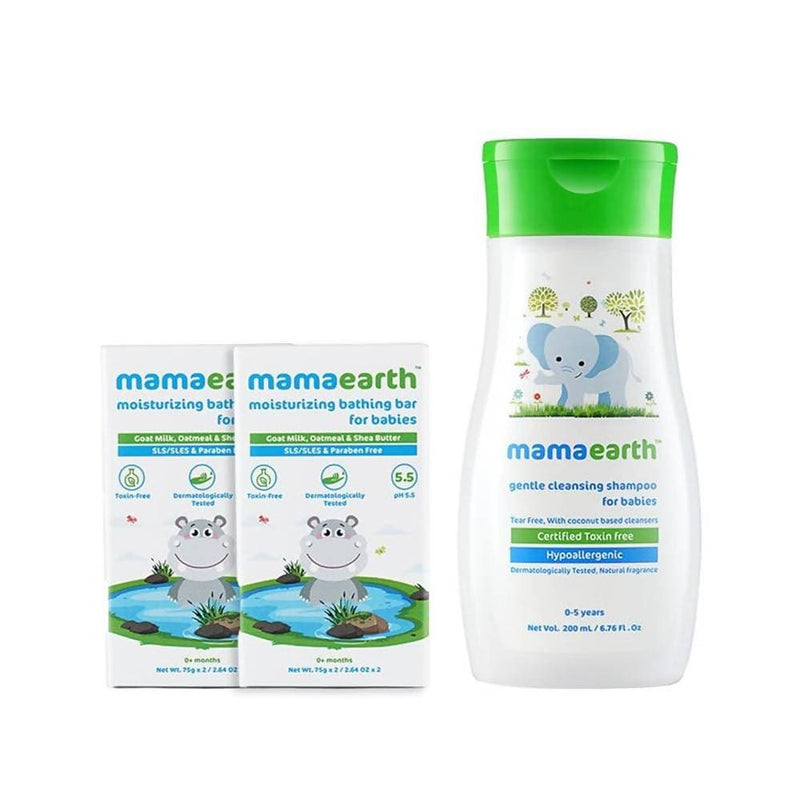 Picture of Mamaearth Moisturizing Bathing Bar 75 g (Pack of 2) + Gentle Cleansing Shampoo - 200 ml