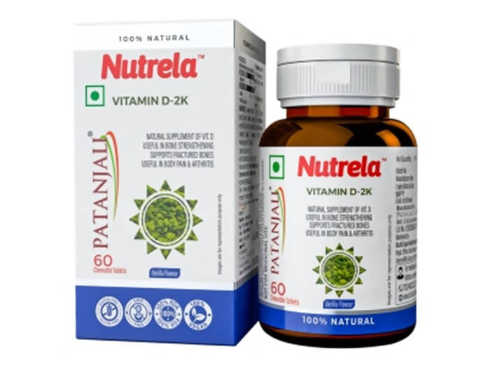 Picture of Patanjali Nutrela Vitamin D-2K Chewable Tablet - Vanilla Flavor - 60 Tabs