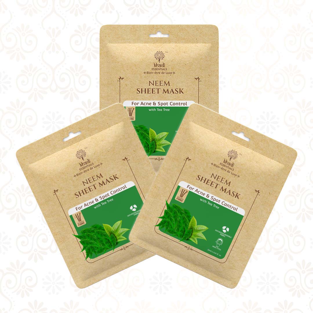 Picture of Khadi Essentials Anti-Acne & Spot Removal Tea Tree & Neem Ayurvedic Serum Sheet Mask (Pack of 3), 3x20ml