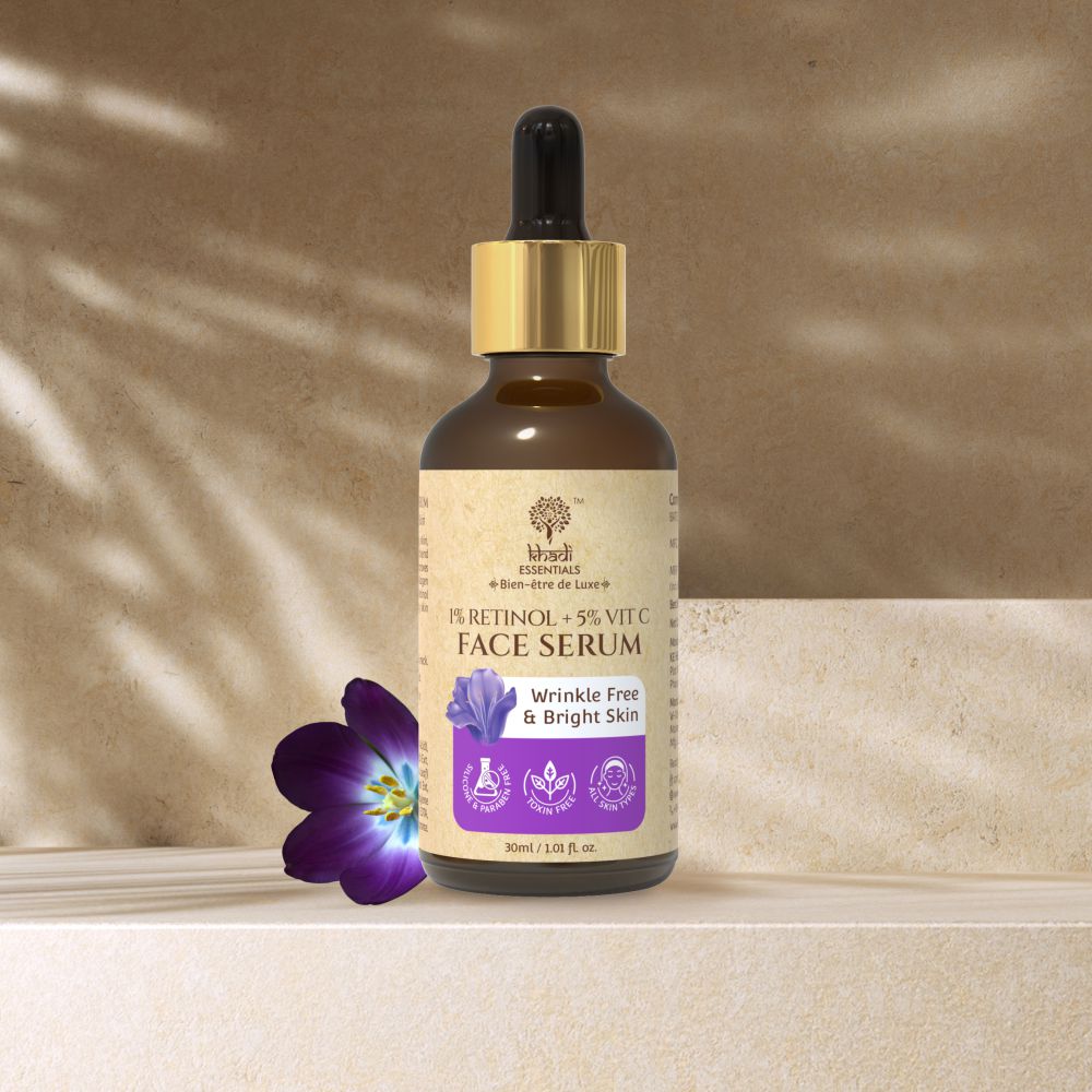 Show details for Khadi Essentials Retinol and Vitamin C Face Serum for Wrinkle Free, Glowing & Bright Skin - 30ml Picture of Khadi Essentials Retinol and Vitamin C Face Serum for Wrinkle Free, Glowing & Bright Skin - 30ml