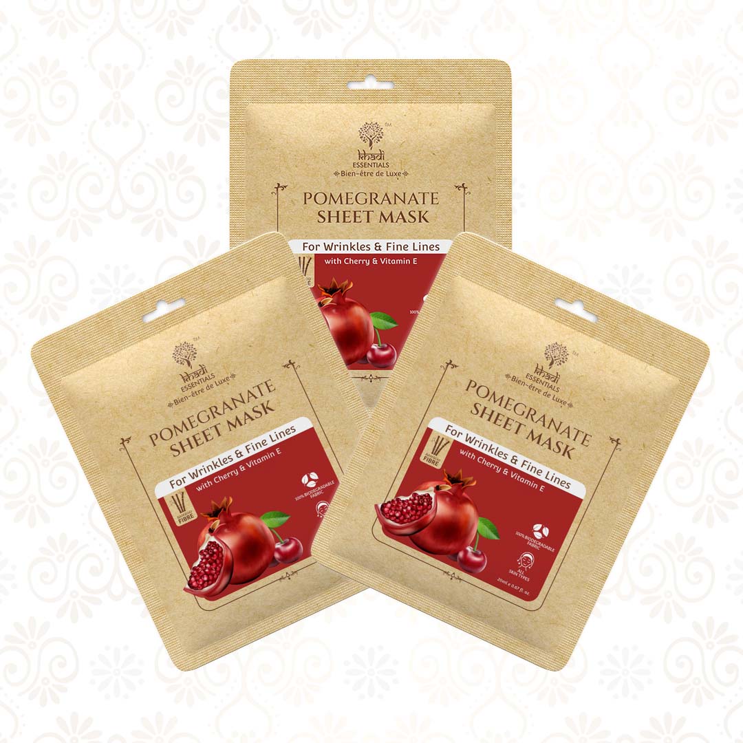 Picture of Khadi Essentials Pomegranate & Cherry Ayurvedic Serum Sheet Mask For Anti-Wrinkles & Fine Lines (Pack Of 3)
, 3x20ml
