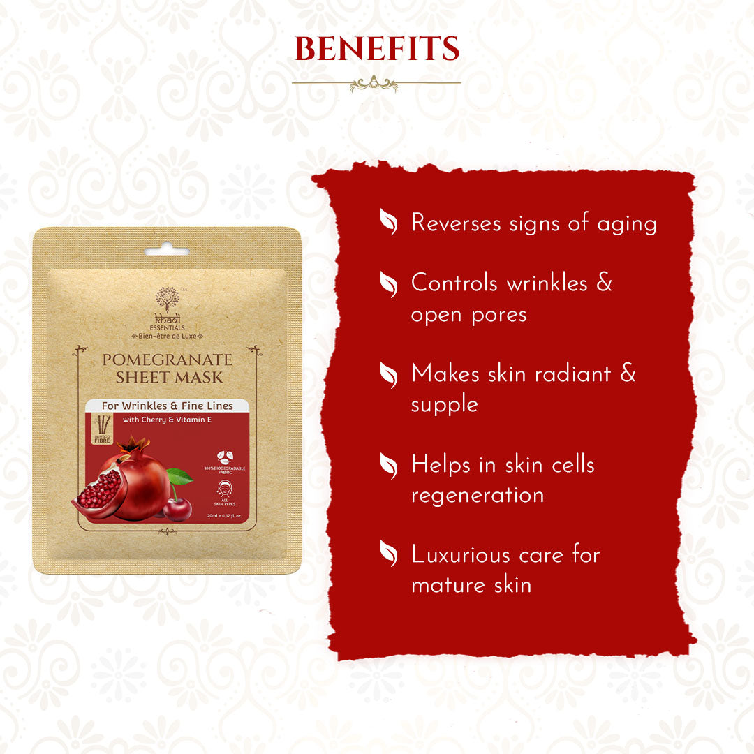 Picture of Khadi Essentials Pomegranate & Cherry Ayurvedic Serum Sheet Mask For Anti-Wrinkles & Fine Lines (Pack Of 3)
, 3x20ml