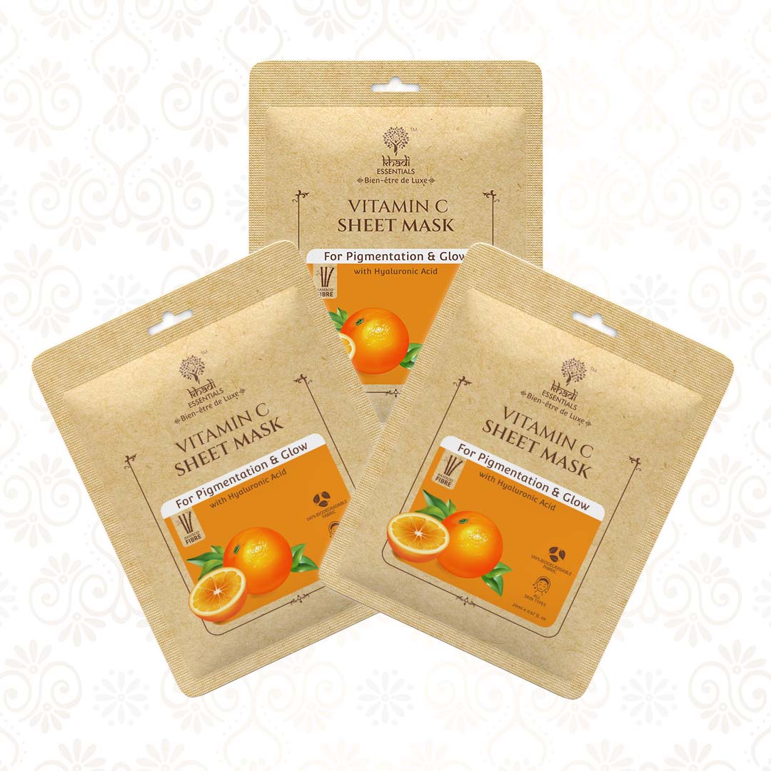 Picture of Khadi Essentials Vitamin C & E With Hyaluronic Acid Ayurvedic Serum Sheet Mask For Anti-Ageing & Brightening (Pack Of 3)
, 3x20ml