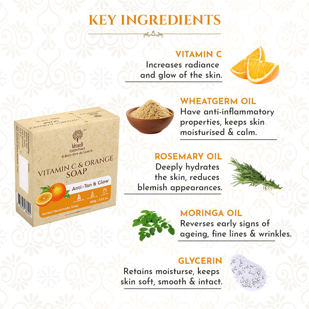 Picture of Khadi Essentials Vitamin C & Orange Soap, 100gm