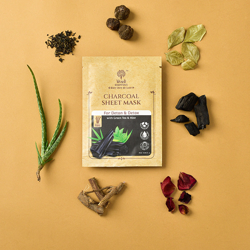 Picture of Khadi Essentials Charcoal & Green Tea Ayurvedic Serum Sheet Mask For Detan & Detox (Pack of 3), 3x20ml