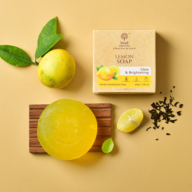 Show details for Khadi Essentials Lemon Soap for Glow and Brightening (Pack of 3), 3x100gm Picture of Khadi Essentials Lemon Soap for Glow and Brightening (Pack of 3), 3x100gm