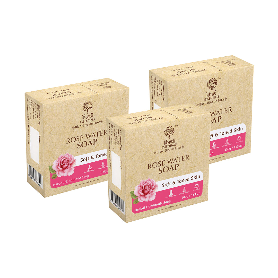 Picture of Khadi Essentials Rose Water Soap (Pack of 3), 3x100g