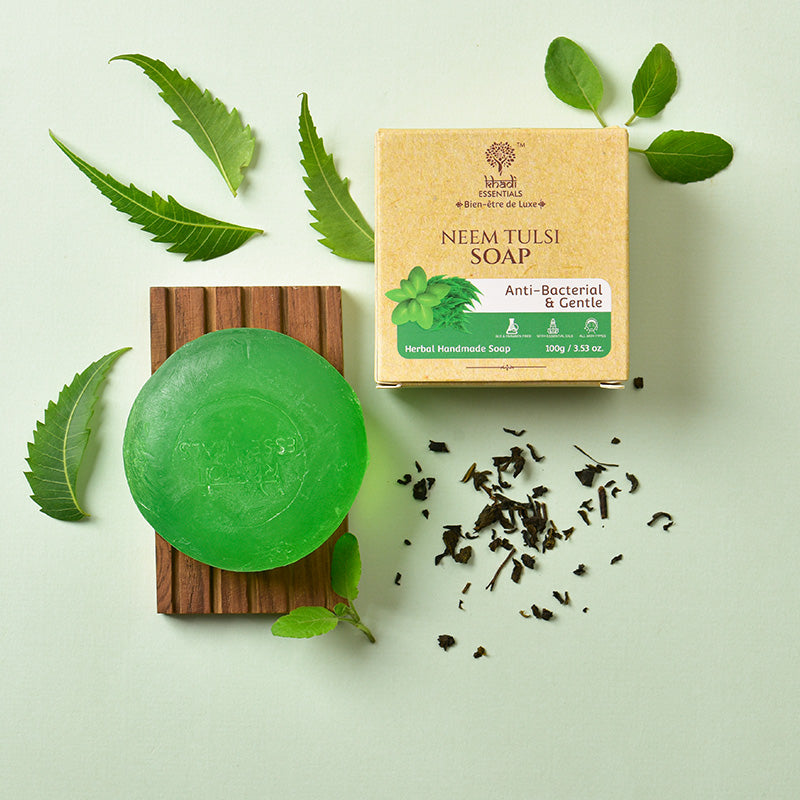 Show details for Khadi Essentials Neem Tulsi Soap (Pack of 3), 3x100g Picture of Khadi Essentials Neem Tulsi Soap (Pack of 3), 3x100g