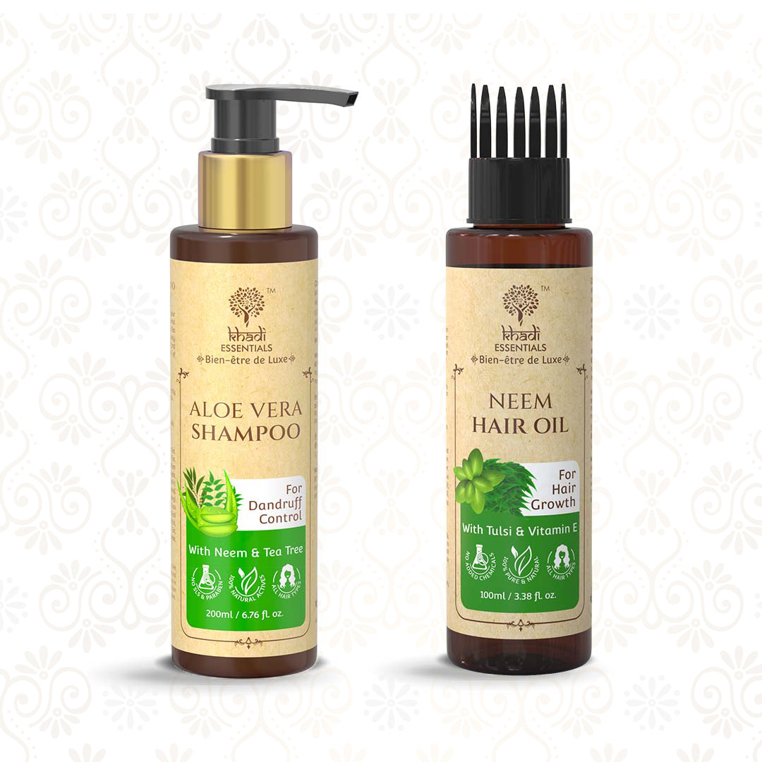 Show details for Khadi Essentials Set of Aloe Vera Shampoo & Neem Hair Oil - 200ML+100ML Picture of Khadi Essentials Set of Aloe Vera Shampoo & Neem Hair Oil - 200ML+100ML