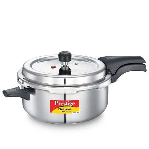 Show details for Prestige Deluxe Alpha Svach Stainless Steel Spillage Control Pressure Cooker-Silver- Capacity 5L Picture of Prestige Deluxe Alpha Svach Stainless Steel Spillage Control Pressure Cooker-Silver- Capacity 5L