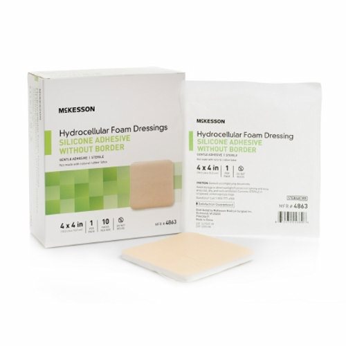 Picture of McKesson Silicone Foam Dressing McKesson 4 X 4 Inch Square Silicone Gel Adhesive without Border 