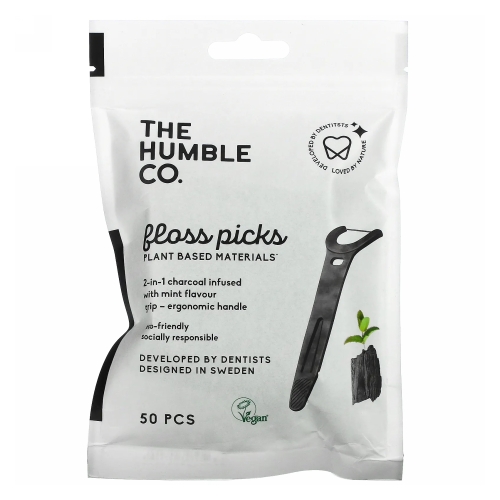 Picture of The Humble Co Dental Floss Picks w/ Grip Handle Charcoal