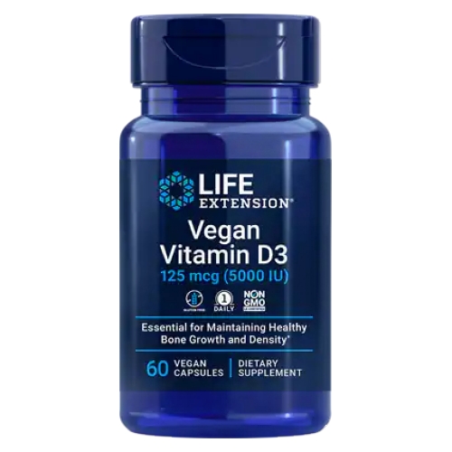Picture of Life Extension Vegan Vitamin D3 125 mcg (5000 IU) 60 Veg Capsules