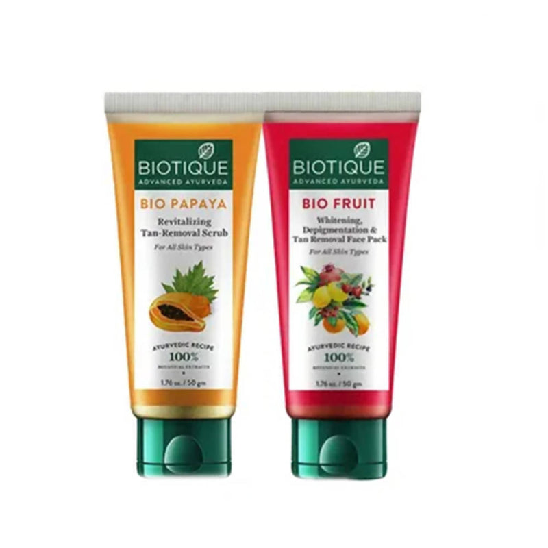 Show details for Biotique Advanced Ayurveda Bio Mini Scrub & Face Pack Combo For Whitening & Tan Removal - 50gm+50gm Picture of Biotique Advanced Ayurveda Bio Mini Scrub & Face Pack Combo For Whitening & Tan Removal - 50gm+50gm