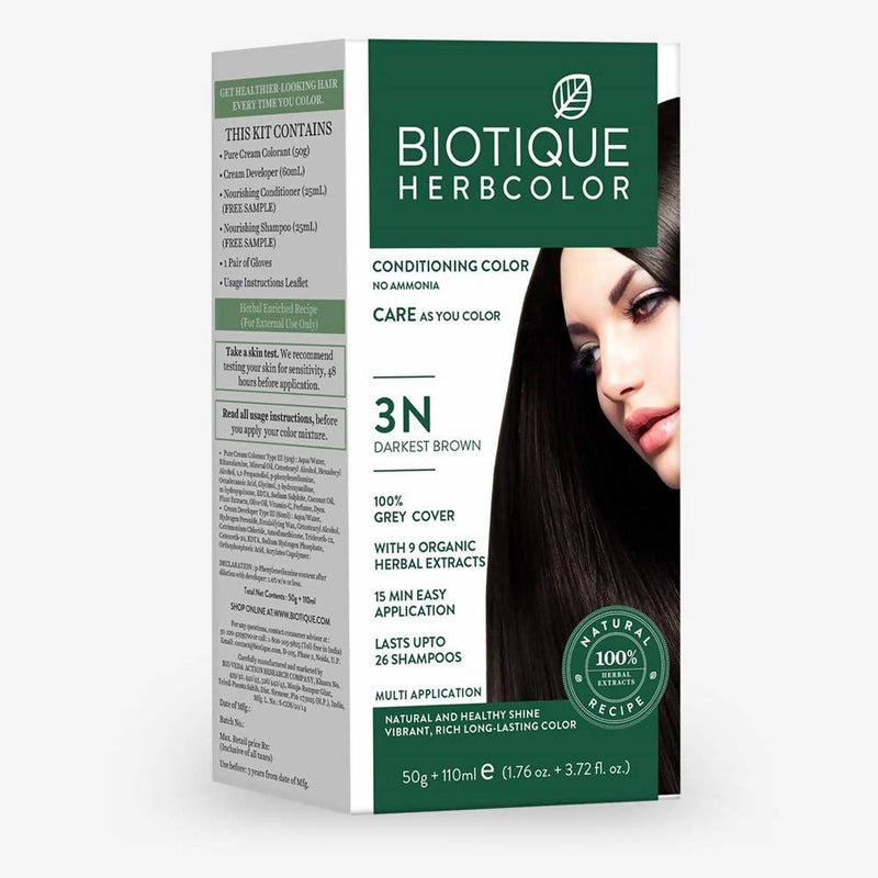Show details for Biotique Herbcolor 3N Darkest Brown - 50 g + 110 ml Picture of Biotique Herbcolor 3N Darkest Brown - 50 g + 110 ml
