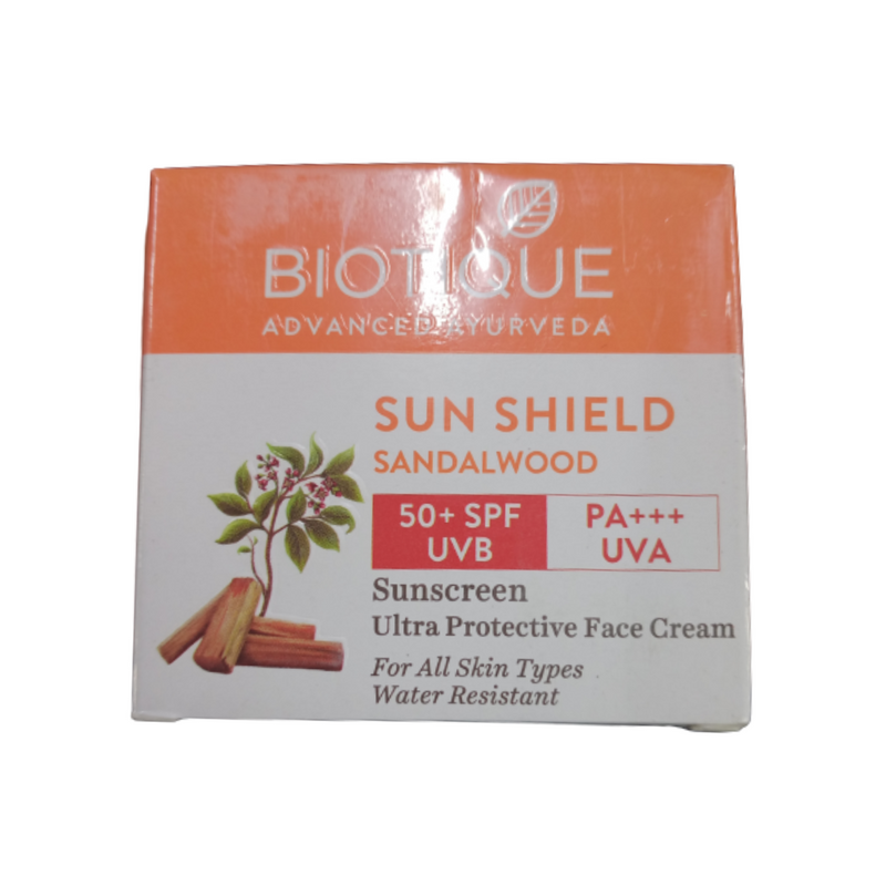 Show details for Biotique Bio Sandalwood SPF 50+ UVA/UVB Sunscreen Ultra Soothing Face Cream - 50 gm Picture of Biotique Bio Sandalwood SPF 50+ UVA/UVB Sunscreen Ultra Soothing Face Cream - 50 gm