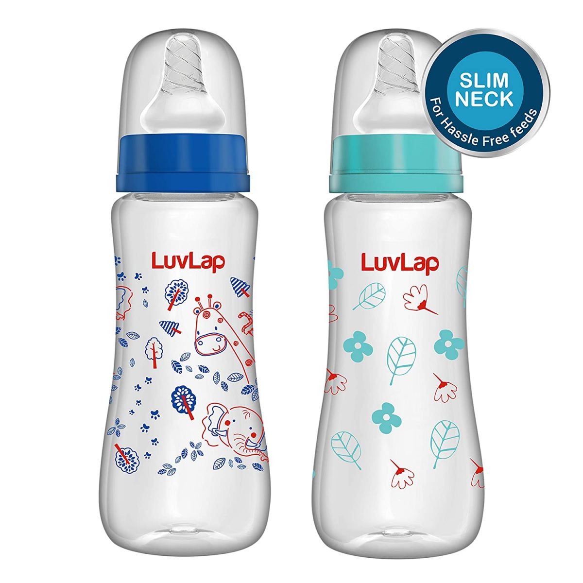 Show details for LuvLap Ess S Neck F Botl, 250ml, Pack of 2, Flower/ Jungle Picture of LuvLap Ess S Neck F Botl, 250ml, Pack of 2, Flower/ Jungle