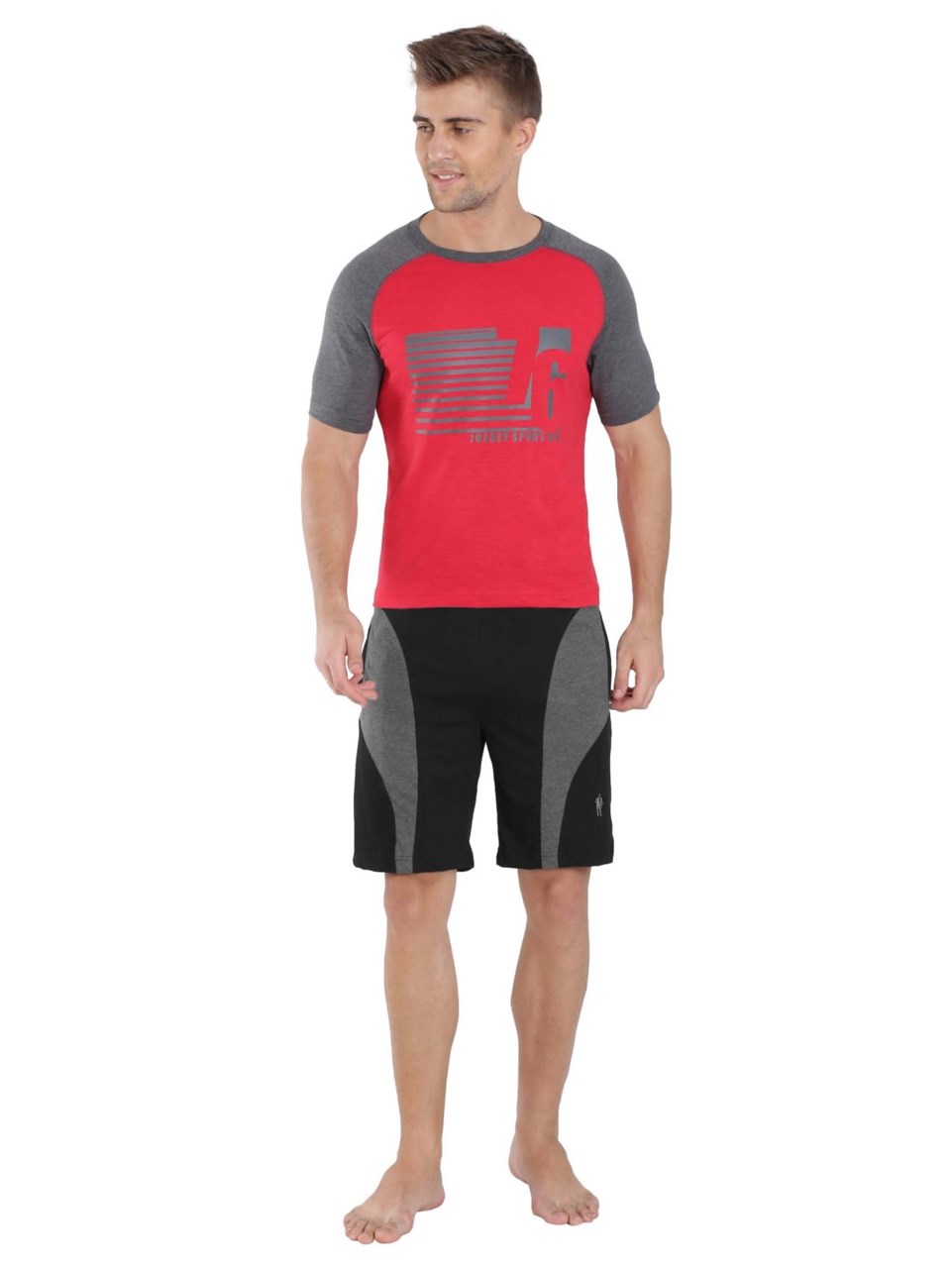Show details for Jockey Black & Charcoal Melange Knit Sport Shorts For Men Picture of Jockey Black & Charcoal Melange Knit Sport Shorts For Men