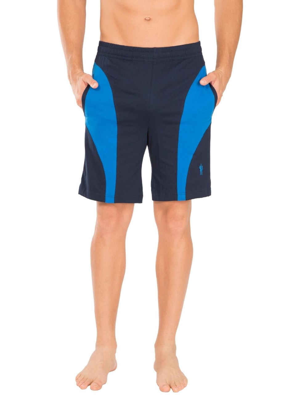 Picture of JOCKEY Navy & Neon Blue Knit Sport Shorts For Men