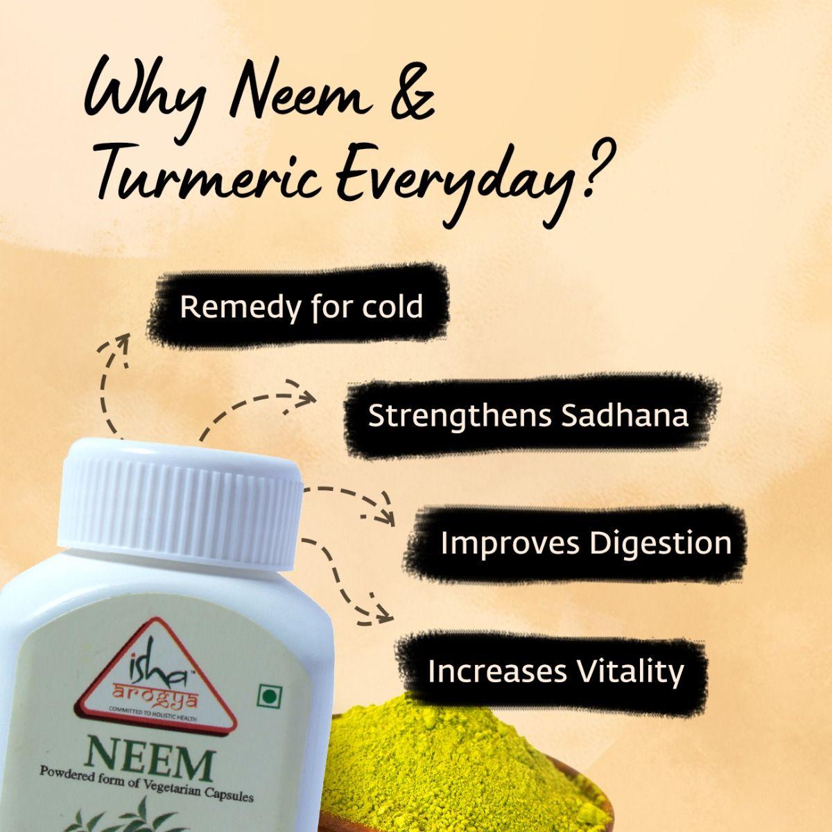 Picture of Isha Life Neem and Turmeric powder in veg capsules. Combo pack. 100 capsules each. For daily detox.