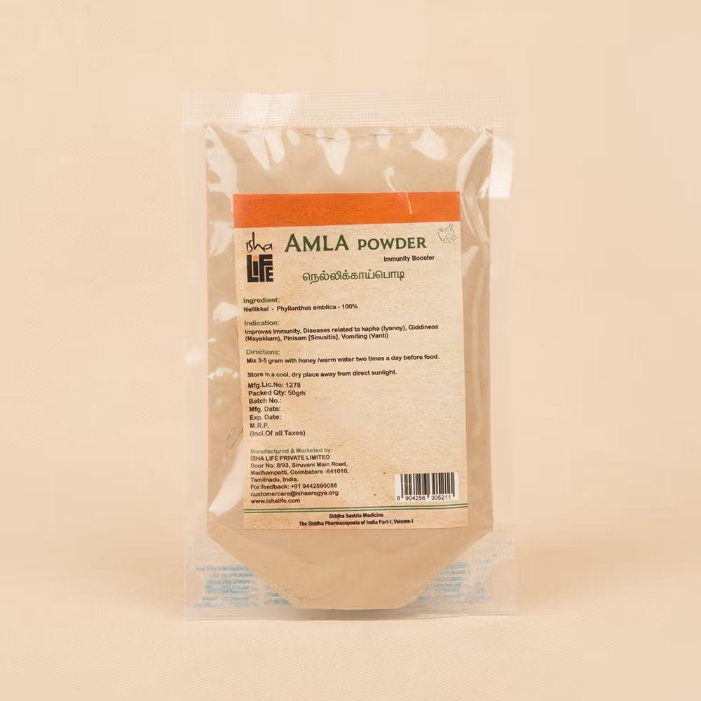 Picture of Isha Life Amla Powder (Indian Gooseberry). preservative free. Immunity booster. For healthy hair and skin (50gm)