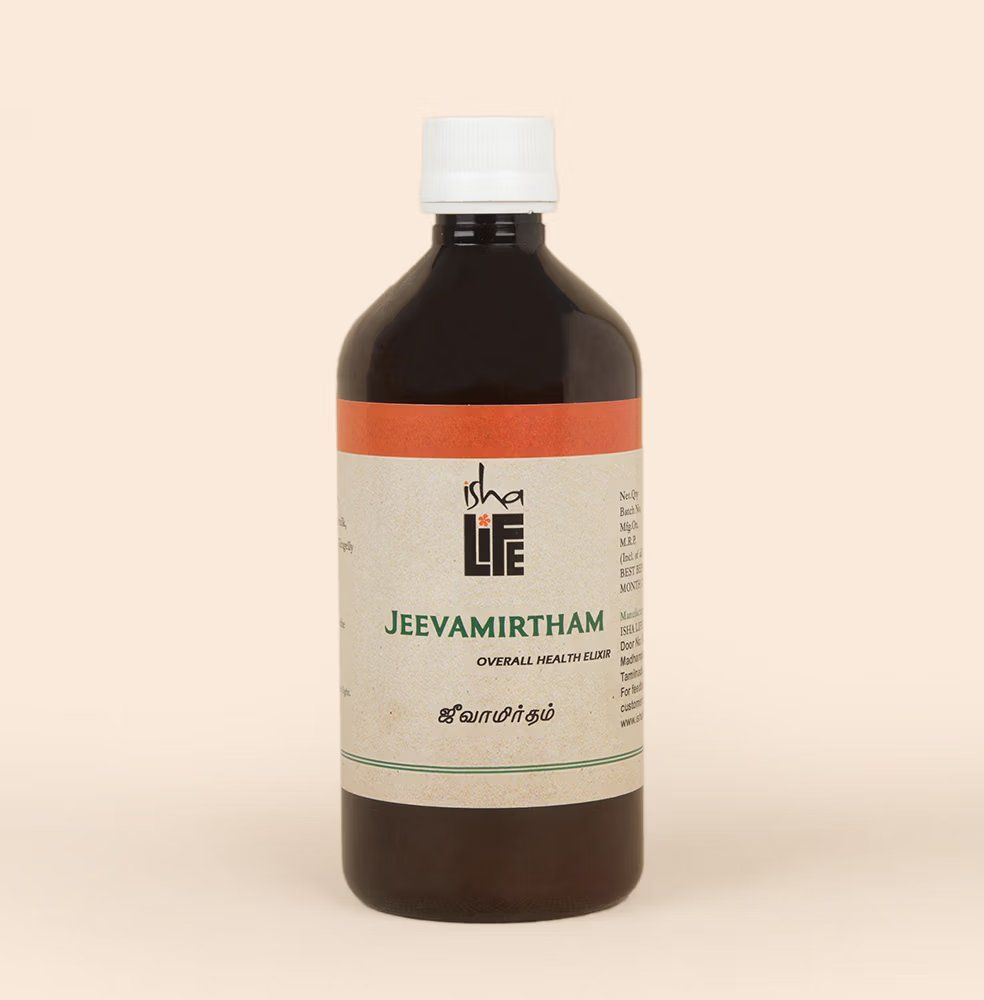 Picture of Isha Life Jeevamirtham (500 ml). Isha’s unique Siddha formulation. Helps boost immunity.