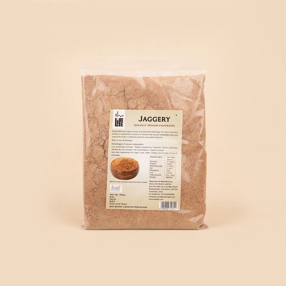 Picture of Isha Life Pure and natural Jaggery (500gm). Great alternative to white sugar. Chemical free. High in nutrition. Vacuum evaporated
