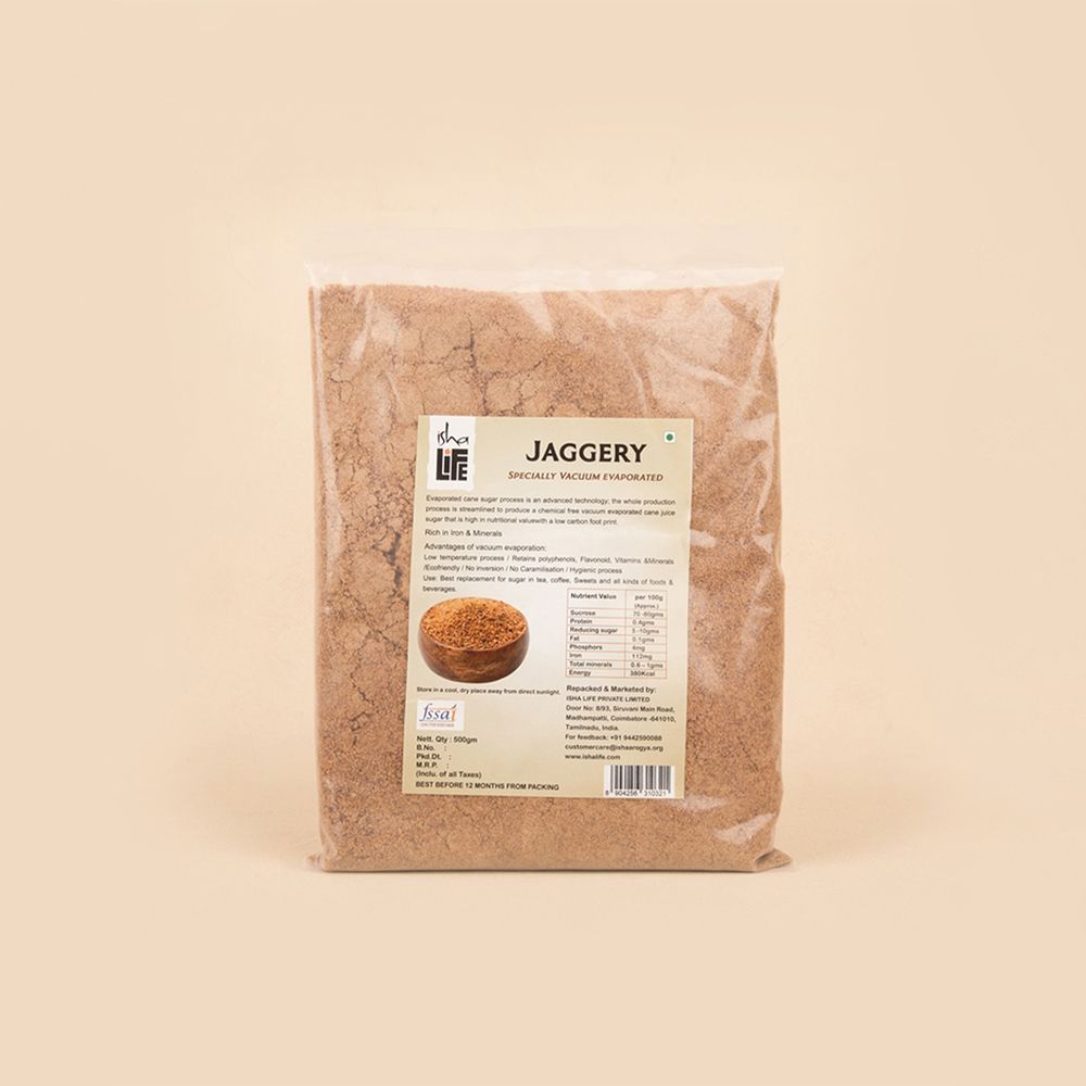 Show details for Isha Life Pure and natural Jaggery (500gm). Great alternative to white sugar. Chemical free. High in nutrition. Vacuum evaporated Picture of Isha Life Pure and natural Jaggery (500gm). Great alternative to white sugar. Chemical free. High in nutrition. Vacuum evaporated