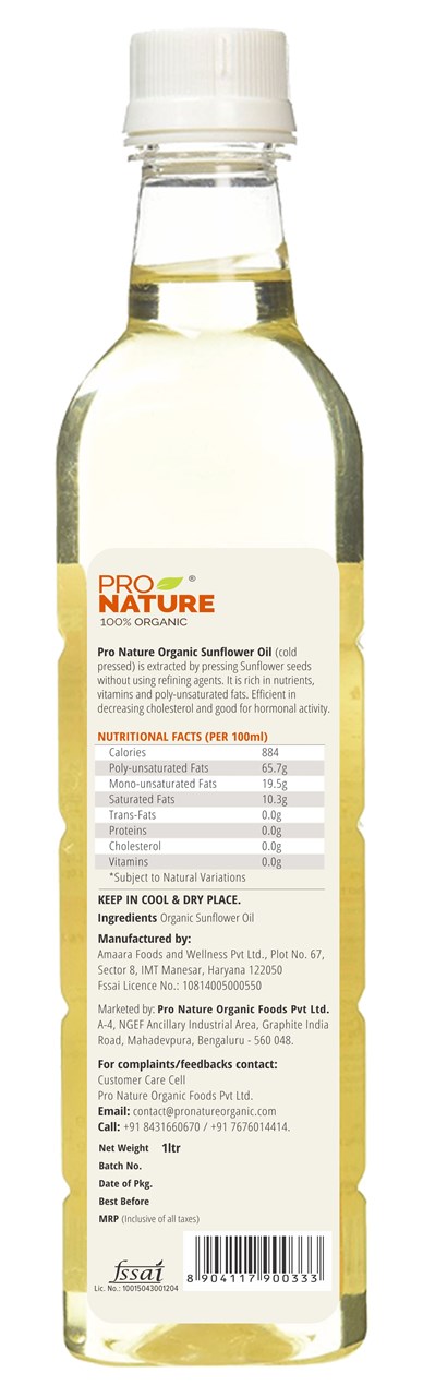 Picture of Pro Nature 100% Organic Sunflower Oil 1 litre