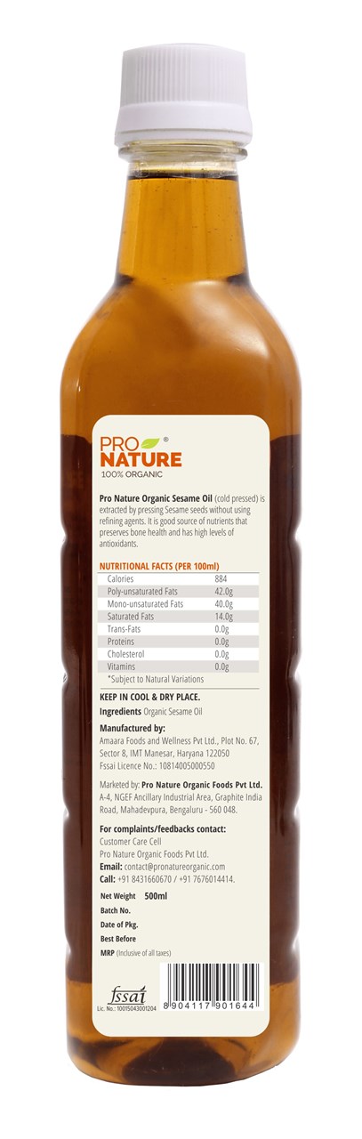 Picture of Pro Nature 100% Organic Sesame Oil 500 ml