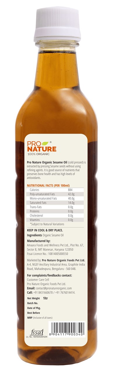 Picture of Pro Nature 100% Organic Sesame Oil 1 litre