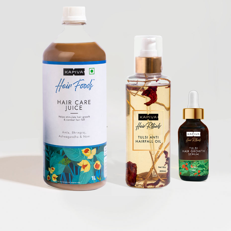 Show details for Kapiva Ayurveda Anti Hairfall Kit - Hair Care Juice & Tulsi hair growth serum & Tulsi Hairfall Oil Picture of Kapiva Ayurveda Anti Hairfall Kit - Hair Care Juice & Tulsi hair growth serum & Tulsi Hairfall Oil