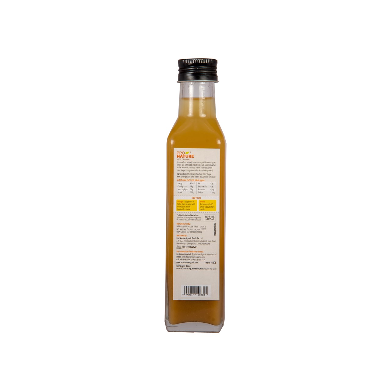 Picture of Pro Nature 100% Organic Apple Cider Vinegar 250ml (Glass)