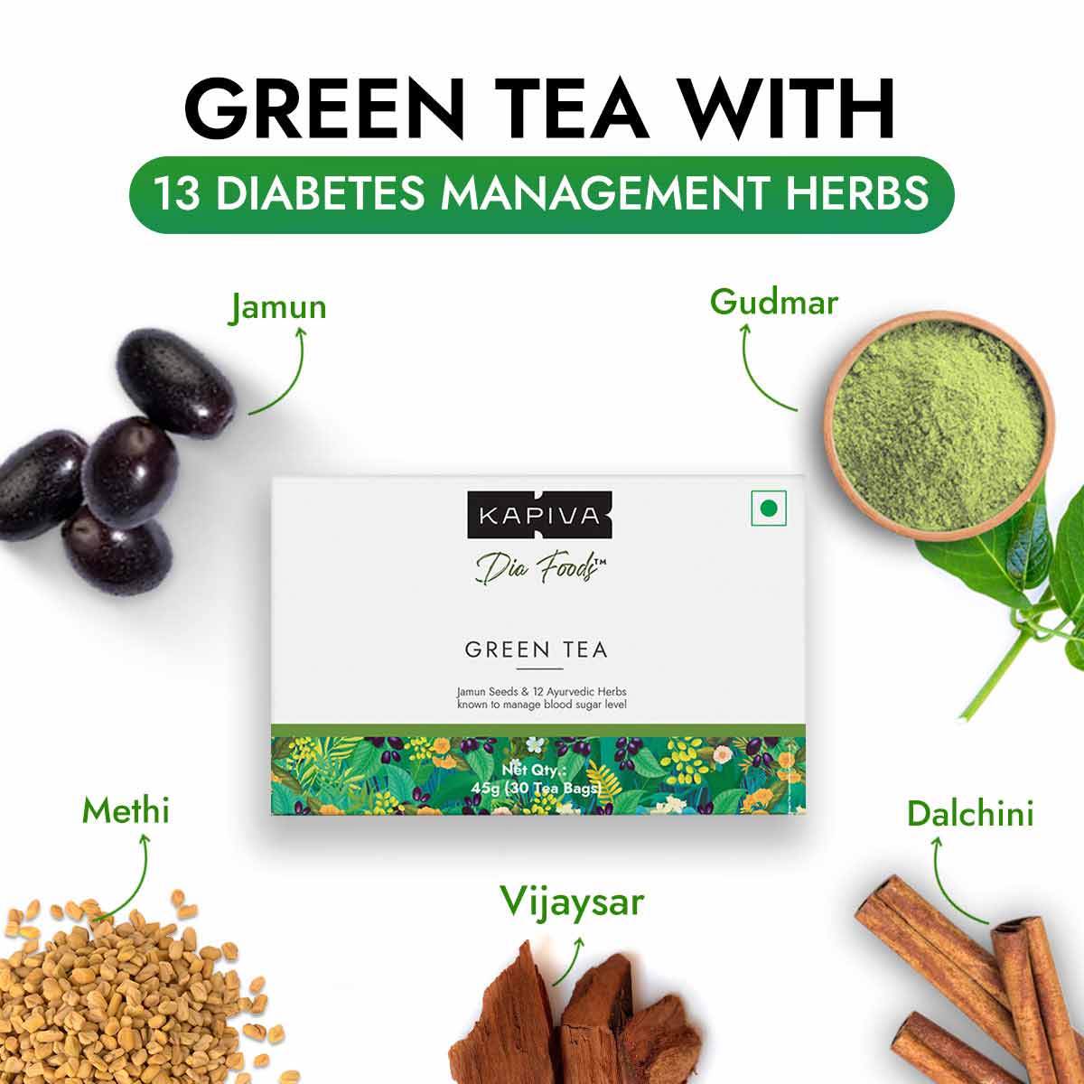 Show details for Kapiva Ayurveda Dia Foods Green Tea - 45G Picture of Kapiva Ayurveda Dia Foods Green Tea - 45G