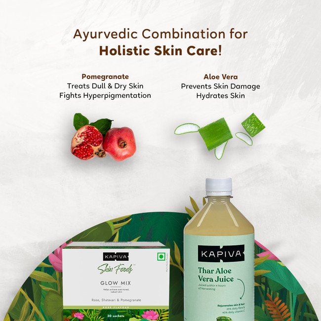 Picture of Kapiva Ayurveda Skin Foods Glow Mix & Aloe Vera Juice - Holistic Skin Care Combo