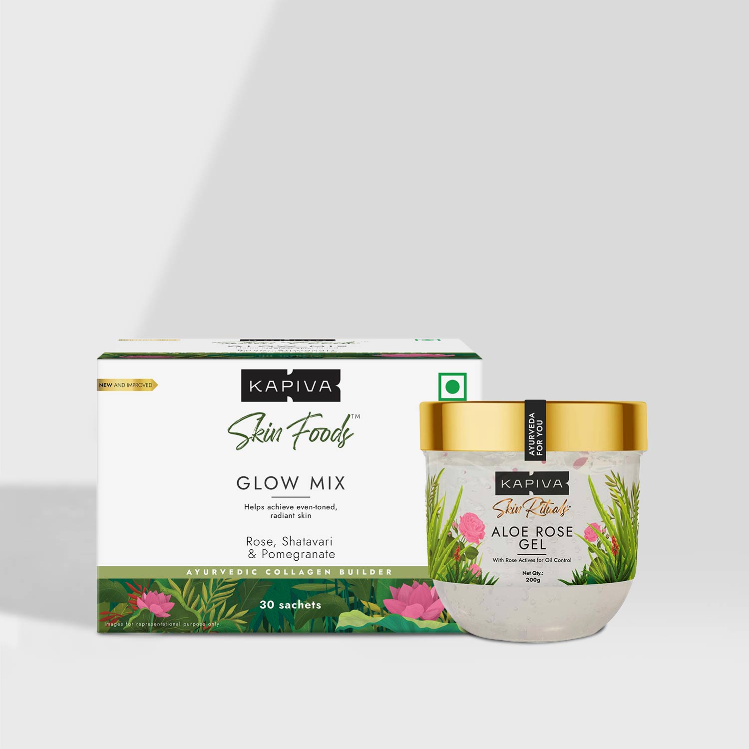 Show details for Kapiva Ayurveda Hydration Inside Out - Glow Mix & Aloe Rose Gel Picture of Kapiva Ayurveda Hydration Inside Out - Glow Mix & Aloe Rose Gel