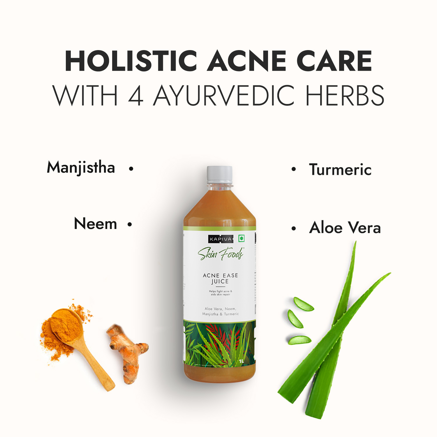 Picture of Kapiva Ayurveda Holistic Acne Care - Acne Ease Juice 1L & Tulsi Anti Acne Serum 30 ml