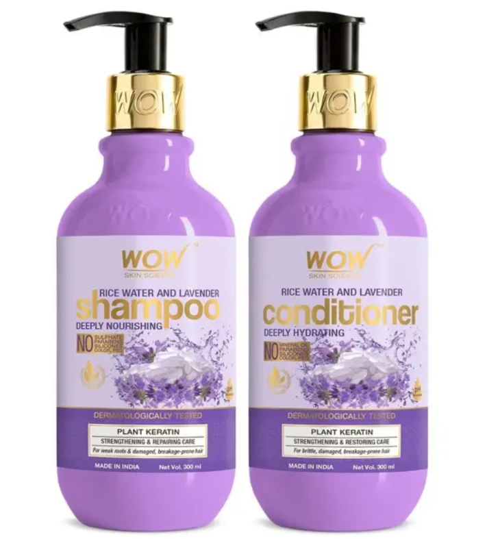 Picture of Wow Skin Science Rice Water And Lavender Hair Care Kit ( Shampoo + Conditioner) - 600 ML