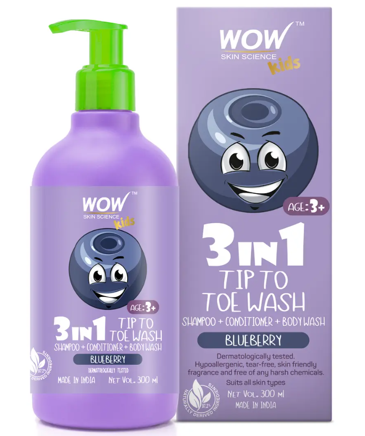 Picture of Wow Skin Science 3-In-1 Tip To Toe Wash Blueberry Kids Shampoo + Conditioner + Body Wash - 300 ML