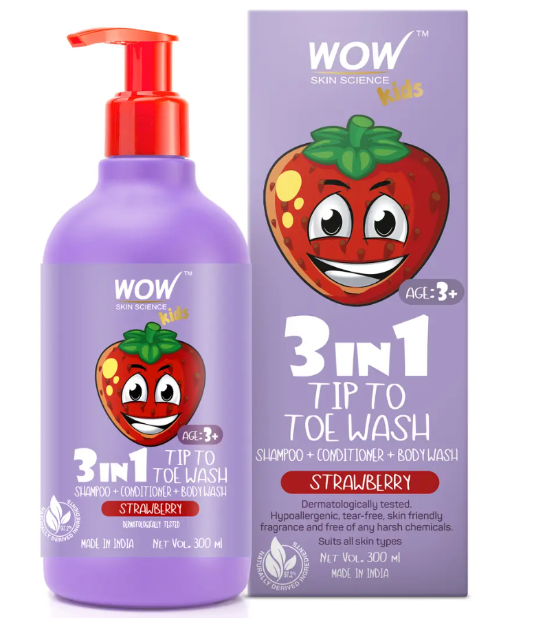 Picture of Wow Skin Science 3-In-1 Tip To Toe Wash Strawberry Kids Shampoo + Conditioner + Body Wash - 300 ML