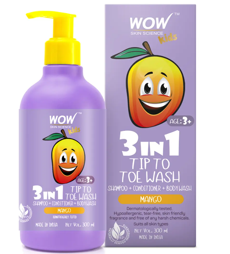 Picture of Wow Skin Science 3-In-1 Tip To Toe Wash Mango Kids Shampoo + Conditioner + Body Wash - 300 ML