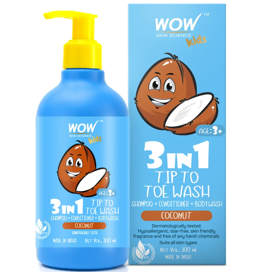 Picture of Wow Skin Science 3-In-1 Tip To Toe Wash Coconut Kids Shampoo + Conditioner + Body Wash - 300 ML