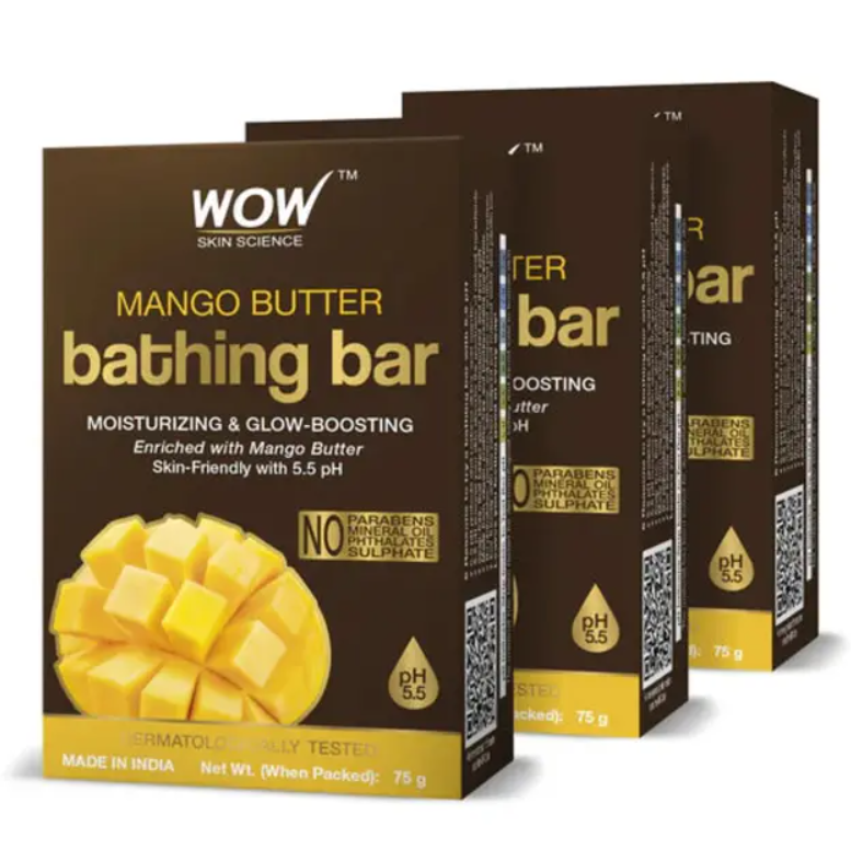 Show details for Wow Skin Science Mango Butter Bathing Bar - Pack of 3 - 75 grams  Picture of Wow Skin Science Mango Butter Bathing Bar - Pack of 3 - 75 grams