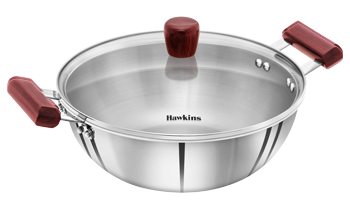 Picture of Hawkins Tri-Ply Stainless Steel Induction Compatible Deep Kadhai with Glass Lid (SSK40G)