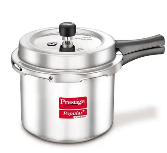 Picture of Prestige Popular Plus Svachh Virgin Aluminium Gas and Induction Compatible Pressure Cooker Silver - 2 L