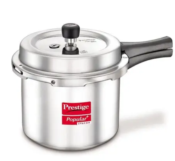 Show details for Prestige Popular Plus Svachh Virgin Aluminium Gas and Induction Compatible Pressure Cooker Silver - 2 L Picture of Prestige Popular Plus Svachh Virgin Aluminium Gas and Induction Compatible Pressure Cooker Silver - 2 L