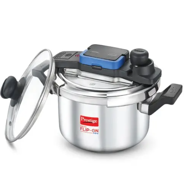 Picture of Prestige Svachh Flip-on Stainless Steel Spillage Control Pressure Cooker with Glass Lid Silver - 5 L