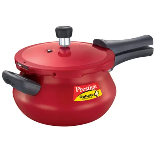 Show details for Prestige Deluxe Plus Aluminium Outer Lid Pressure Handi Red - 3 L Picture of Prestige Deluxe Plus Aluminium Outer Lid Pressure Handi Red - 3 L
