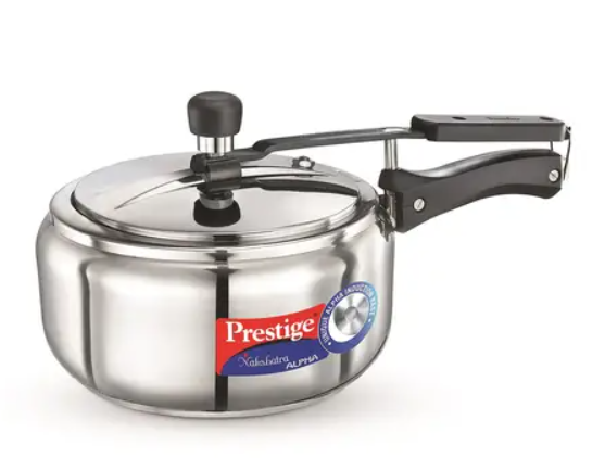 Show details for Prestige Nakshatra Alpha Stainless Steel Gas and Induction Compatible Pressure Cooker Silver - 3.5 L Picture of Prestige Nakshatra Alpha Stainless Steel Gas and Induction Compatible Pressure Cooker Silver - 3.5 L